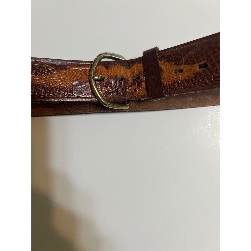 Mens Top Grain Leather Western Eagle Embossed Belt Brown Size 40 KM627 Mexico